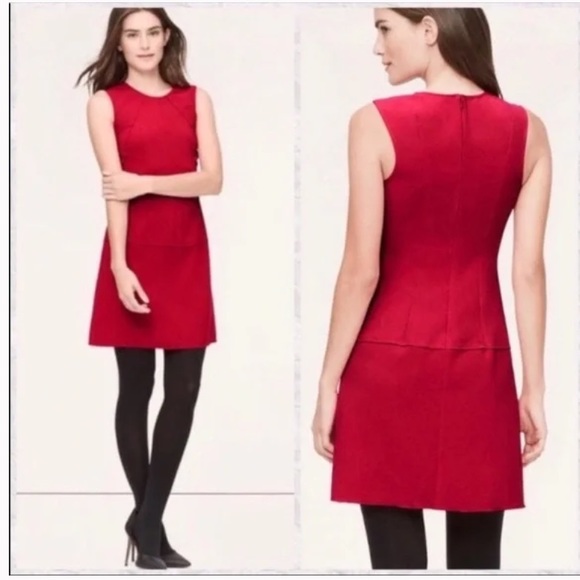 Loft Red Shift Dress with Decorative Seams - Picture 2 of 10